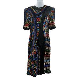 Vintage Multicolor Beaded & Sequin Dress | Eves Allure | Size Medium | Made in I